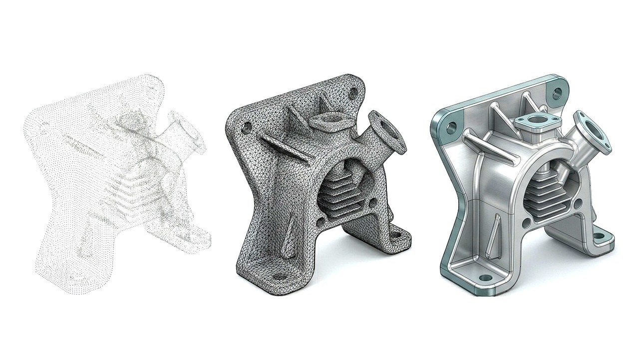 3D-Datenformate – Punktwolke, STL-Netz und STEP-Flächenmodell im Vergleich