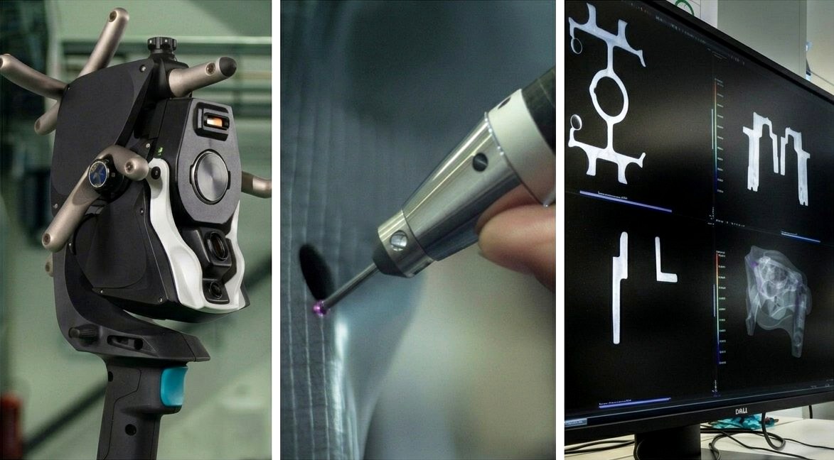 Drei Messverfahren im Vergleich: optischer AS1-Scanner, taktiler Tastkopf und CT-Auswertung am Monitor